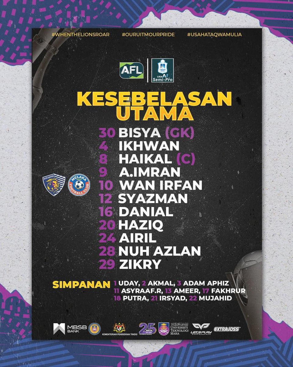 FlashSukan's tweet image. Kesebelasan utama pasukan UiTM United dan Melaka FC bagi saingan Liga A1 Semi-Pro MBSB Bank Championship 2024-25 di Stadium UiTM, Shah Alam

@MY_AFL 

#ligaa1semipro
#uitmunited
#melakafc