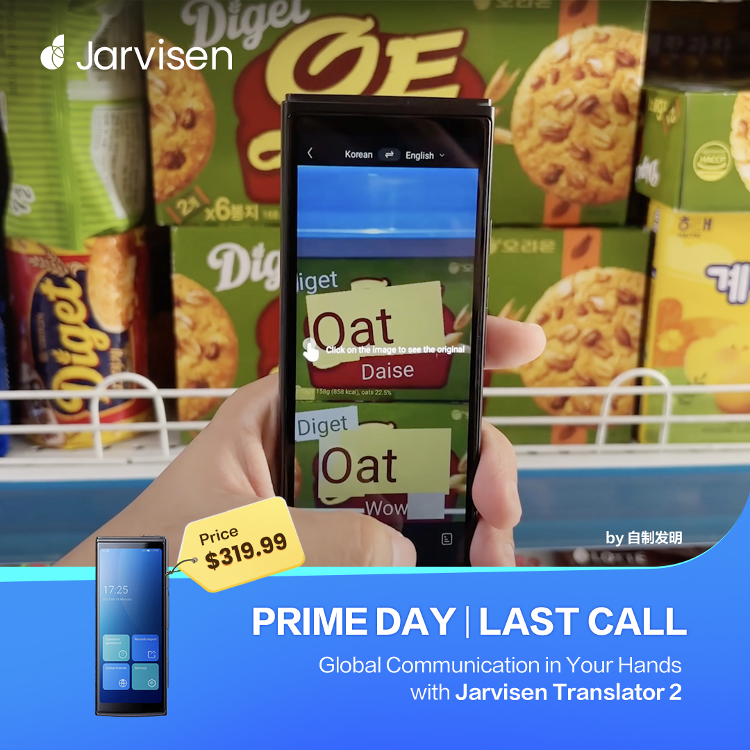 JarvisenGlobal's tweet photo. Prime Day Last Call!
Visit https://t.co/wEBbkJ66lK &amp; save $20 with Jarvisen20 or JV20 at https://t.co/E2htDv1Q3T
Don’t miss out! ⏳
#PrimeDay #Jarvisen #Translator #AI #TechDeals https://t.co/jIxudpureg