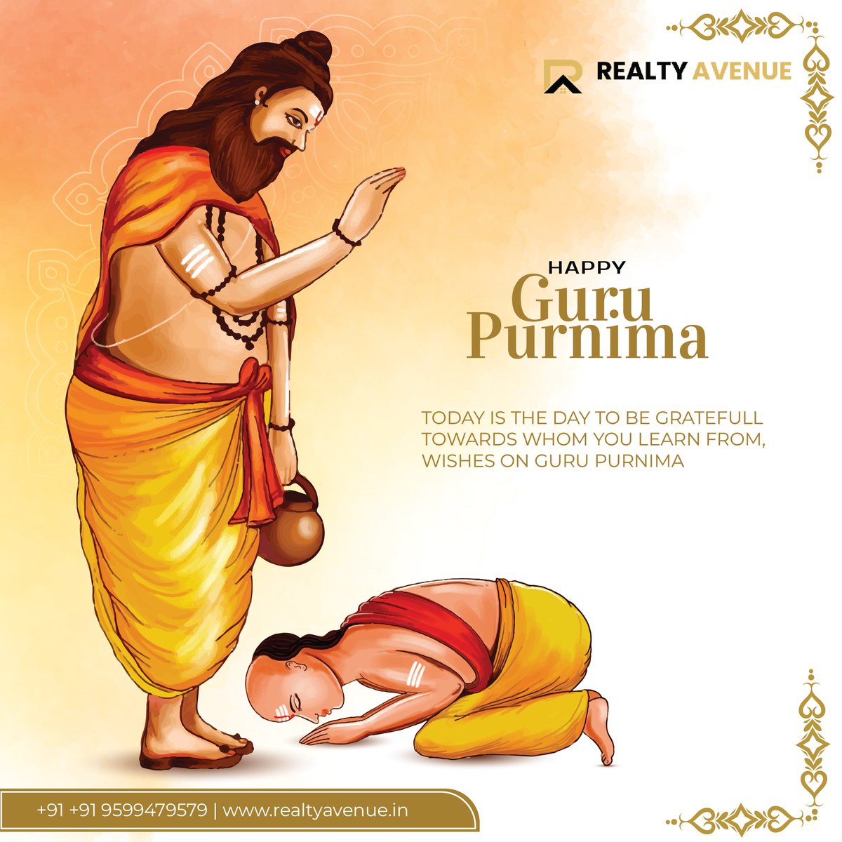 RealtyAvenueIN's tweet photo. On this auspicious day of Guru Purnima, we express our gratitude to all the guiding lights who have shaped our lives with wisdom and knowledge. May their teachings continue to illuminate our path towards enlightenment and success. 🙏✨hashtags: #GuruPurnima #Gratitude #Wisdom https://t.co/4s3u41BmvY