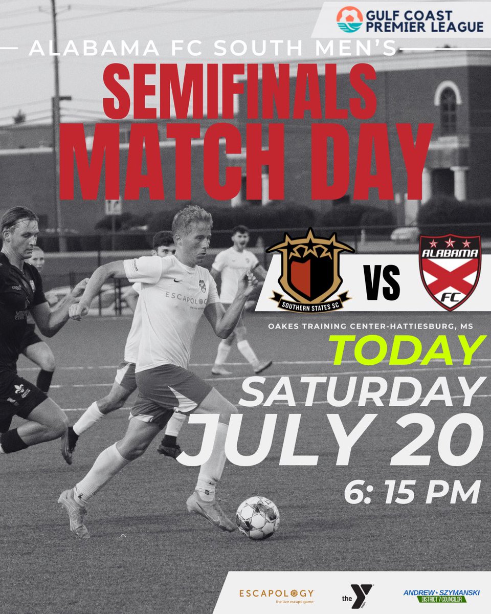 Alabama FC South Storm is on the road today for the Gulf Coast Premier League Semifinals against Southern States SC
🗓 Date: Saturday, July 20, 2024
⏰ Time: 6:15 pm CST
⚽️ AFC South Storm vs Southern States SC
📍 Location: Oakes Training Center Hattiesburg, MS