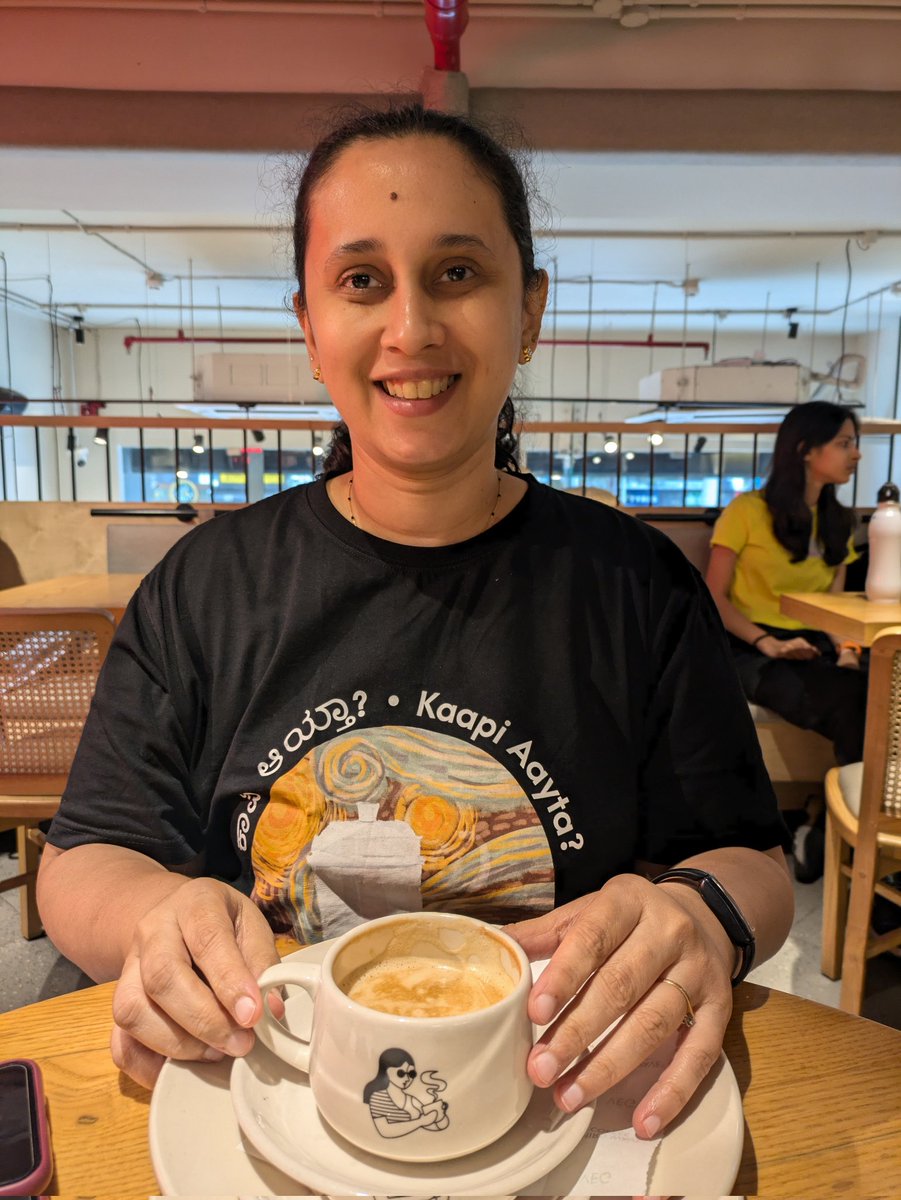 AnaghaC's tweet image. Wading into the language and branding debate by wearing a Kaapi Aayta tshirt to a Third Wave in Pune and ordering in Marathi. #kannada #kaapi #pune 
Tshirt designed by @artbyahbuna