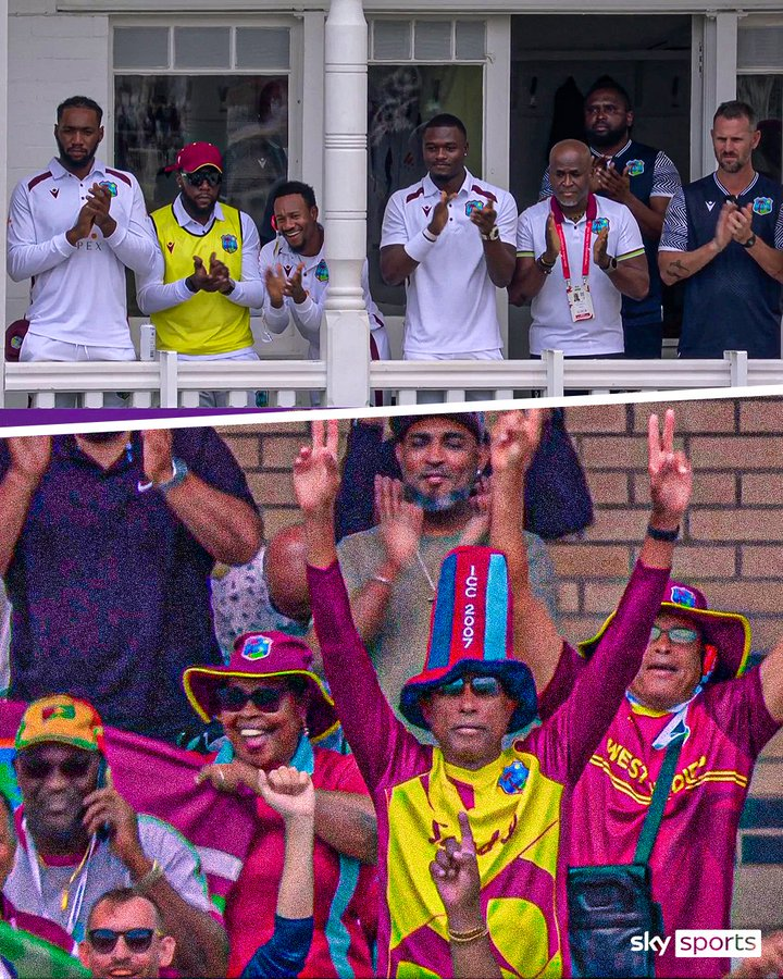 Cricketedge006's tweet photo. West Indies fans enjoyed that one! 🥳🙌

#IPL2025 #Tumbbad #Bannu #BabarAzam #HinduMuslim #NEETUG #TriptiiDimri #BoycottAdidas #Naseem #ENGvWI #SCOvsNAM #RuturajGaikwad https://t.co/MnikIwoywL