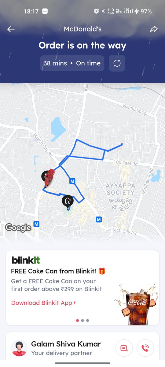 mayank_khant's tweet photo. I am a zomato gold user, and see how good service I get.

I am not sure how many orders are with one delivery guy, and mine is scheduled 38 minutes later. (He is passing from my area, to deliver somewhere else.

@zomatocare  @zomatoin ,

This will be the last order from me https://t.co/Zit57YDUlp