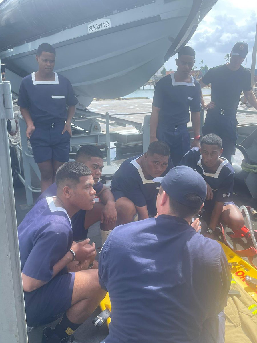 BrianJJonesUK's tweet photo. Always a privilege to visit Tuvalu, where  I'm non-resident High Commissioner. I took a few friends; 🇬🇧⚓️@hms_tamar &amp; her crew, part of UK's #BluePacific persistent presence. Tamar supports our Pacific partners countering illegal fishing, strengthening maritime skills &amp; security. https://t.co/dVz5th2u7J