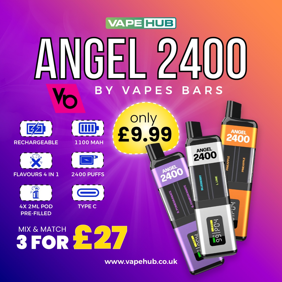 vapehub_'s tweet photo. Elevate your vaping game with the Angel 2400 by Vapes Bars!
Don't miss out on this amazing deal.
3 for £27!
Product Link -https://t.co/fqPAIVEJxN
For more details:
Check out - https://t.co/9mM0dXYa8s
#Vapehub #Angel2400 #VapeBars #RechargeableVape #flavourExplosion https://t.co/omXyHKdFss