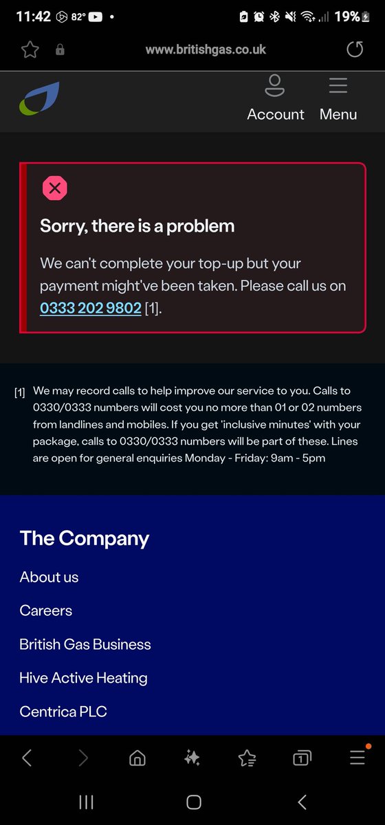 VixRoseGemB's tweet photo. How I found out about the #Crowdstrike global outage! Woke up yesterday, topped up my #BritishGas smart meter &amp; this was what I got after they took payment!! It's still pending in bank. No warning on website about outage/payment issues. I'm on £2 credit!!! About 2 use emerg cred! https://t.co/F5LeFrIojP
