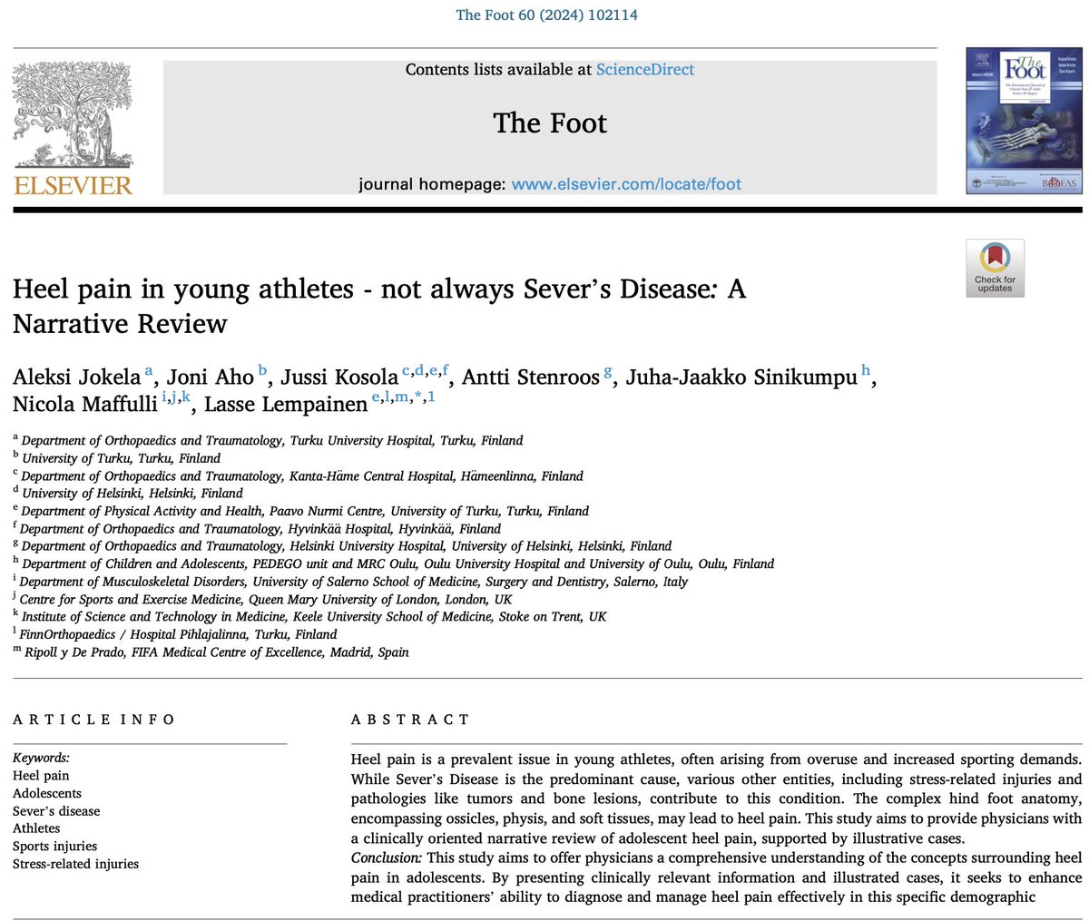 Just published! Clinically relevant information on adolescent athletes with heel pain. Read it here: authors.elsevier.com/c/1jSDd3PuWSfZ… <a href="/ElsevierConnect/">Elsevier</a> <a href="/sciencedirect/">ScienceDirect</a> #heelpain #sportsinjuries #youngathletes