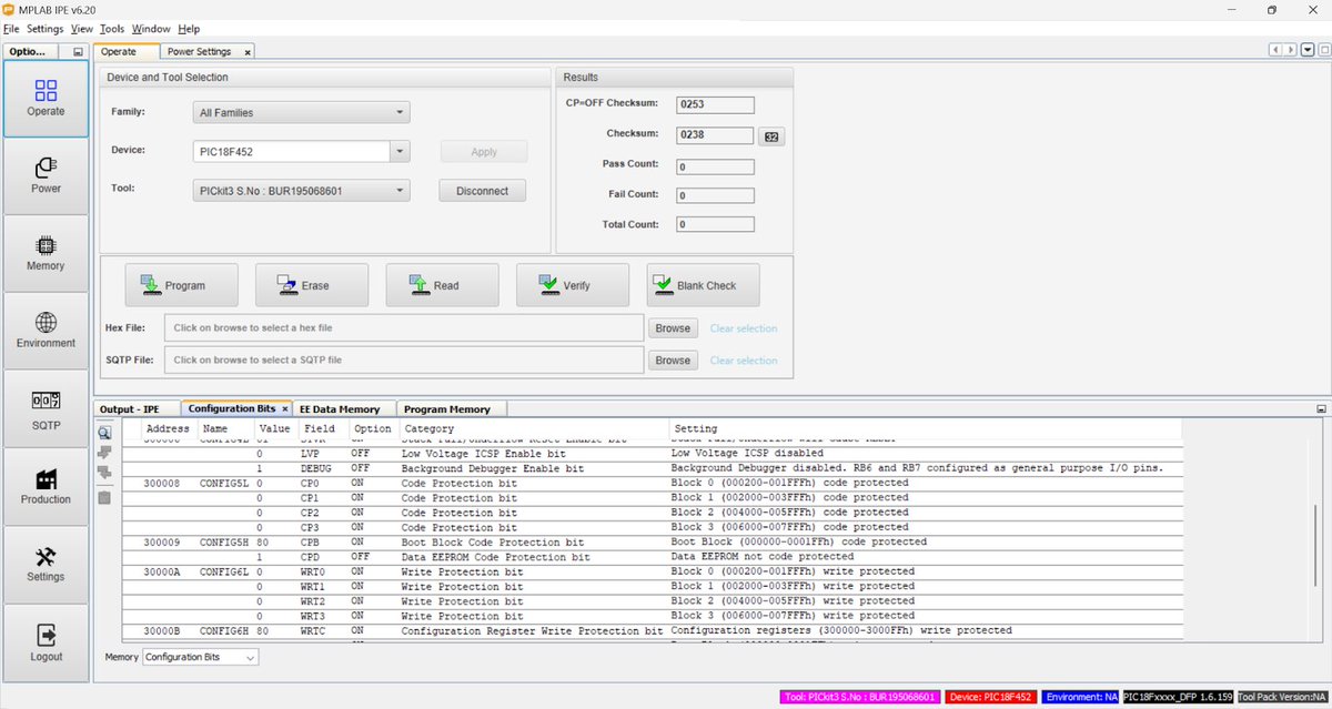 Trying to replicate presentation from <a href="/UnaPibaGeek/">Sheila A. Berta</a> (media.defcon.org/DEF%20CON%2027…). Unfortunately most protection bits are set on the  PIC18F452 I desoldered, and hence only saw the date the device was killed in the EEPROM. Still learned a lot about hacking MCUs!