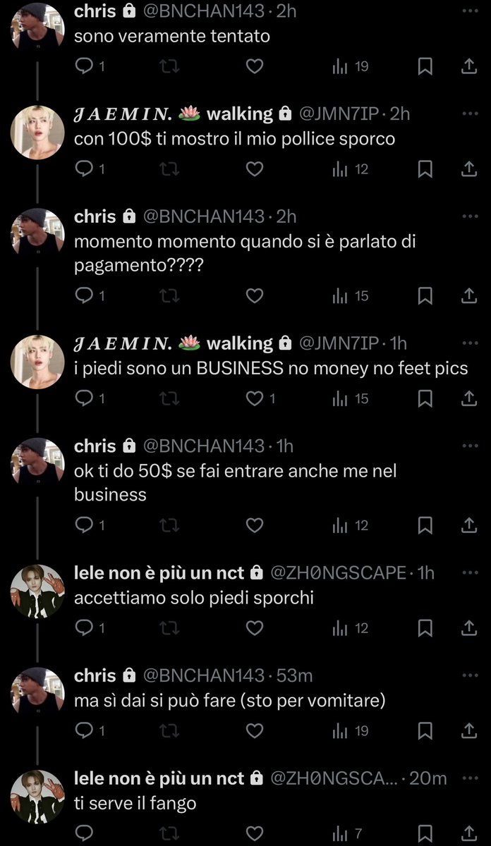 W0NDERDISPATCH's tweet photo. 🚨F00T MARKETlNG🚨

i nostri @JMN7IP e @ZH0NGSCAPE cercano di recrutare @BNCHAN143 e inserirlo nel loro giro d'affari puzzolente. https://t.co/fc9hqcOryq