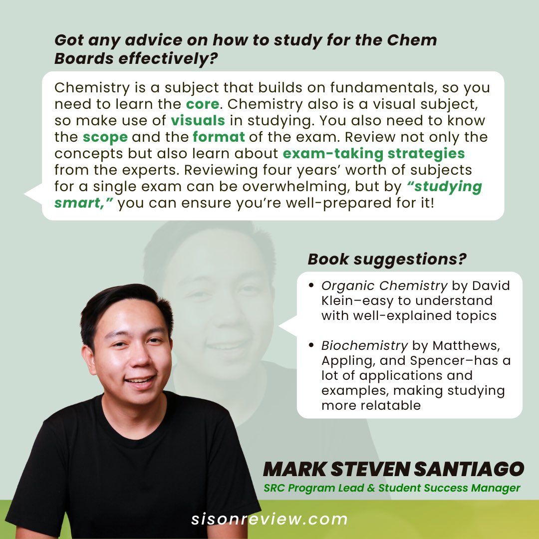sisonreview's tweet photo. 🏅Ready to ace the Chemist Licensure exam? Don't let the overwhelming chemistry content hold you back — conquer the Boards with the right approach!

Begin your journey with SRC now. Register at https://t.co/1SHu18r3gL. https://t.co/XfbUMhI3Wd