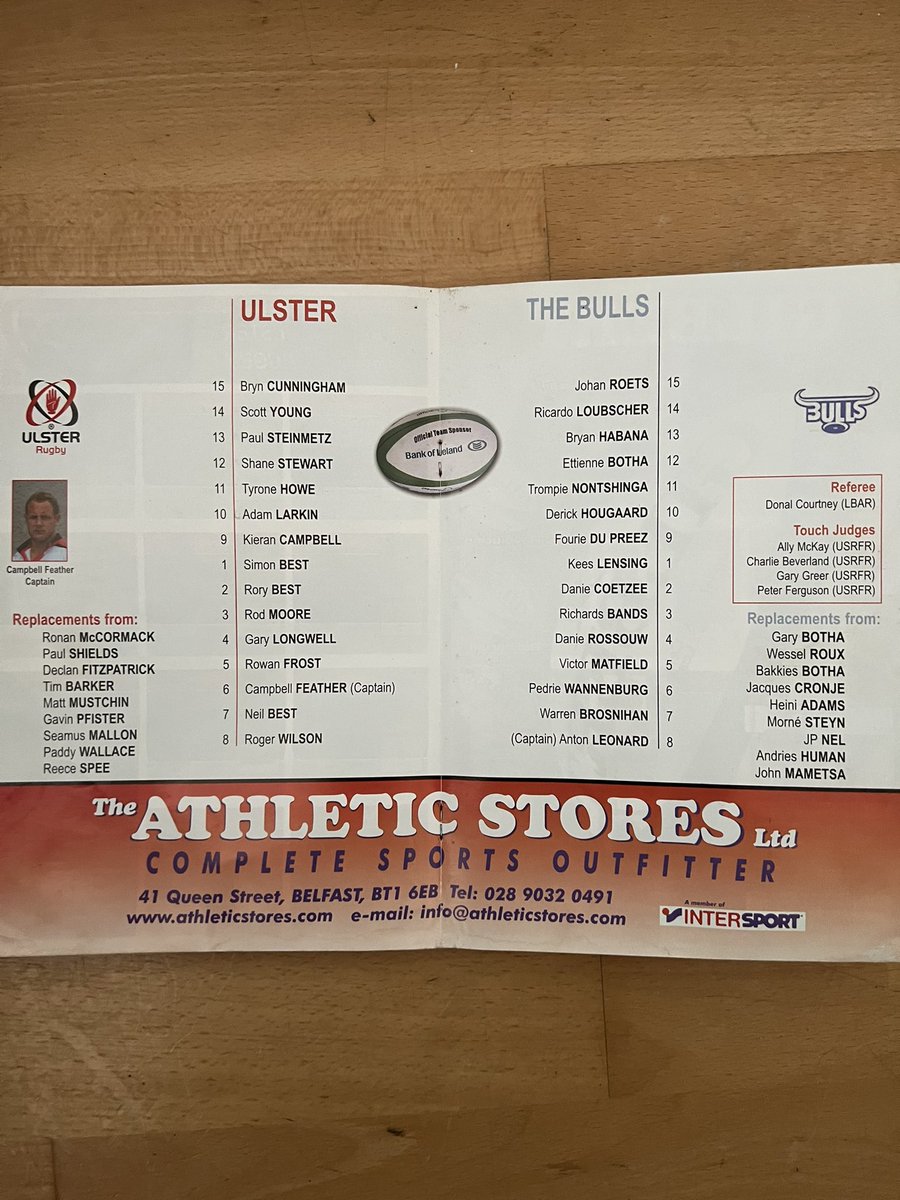 ShaneyCrow's tweet photo. Going through old match day programmes to find a pre-@URCOfficial fixture between @UlsterRugby and @BlueBullsRugby 11th February 2005 https://t.co/a3s58lBkJE