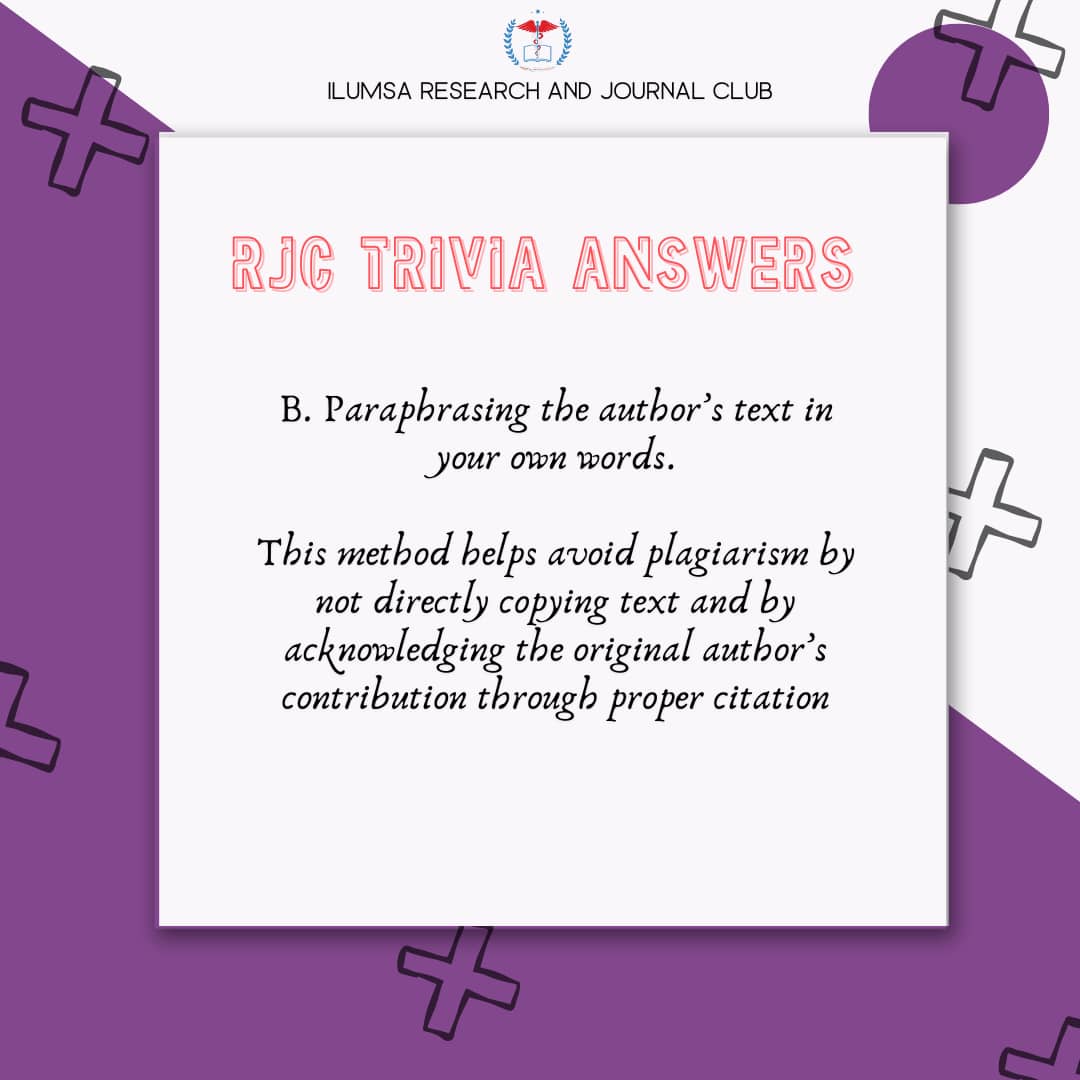 IlumsaRnJC's tweet photo. π₯π₯π₯
Here's the Answer to this week's #ResearchTrivia βοΈ
Fellow researcher, did you get it right? π―
We go again next week! β°
Β© ILUMSA Research and Journal Club https://t.co/Bn0aRKqTSQ