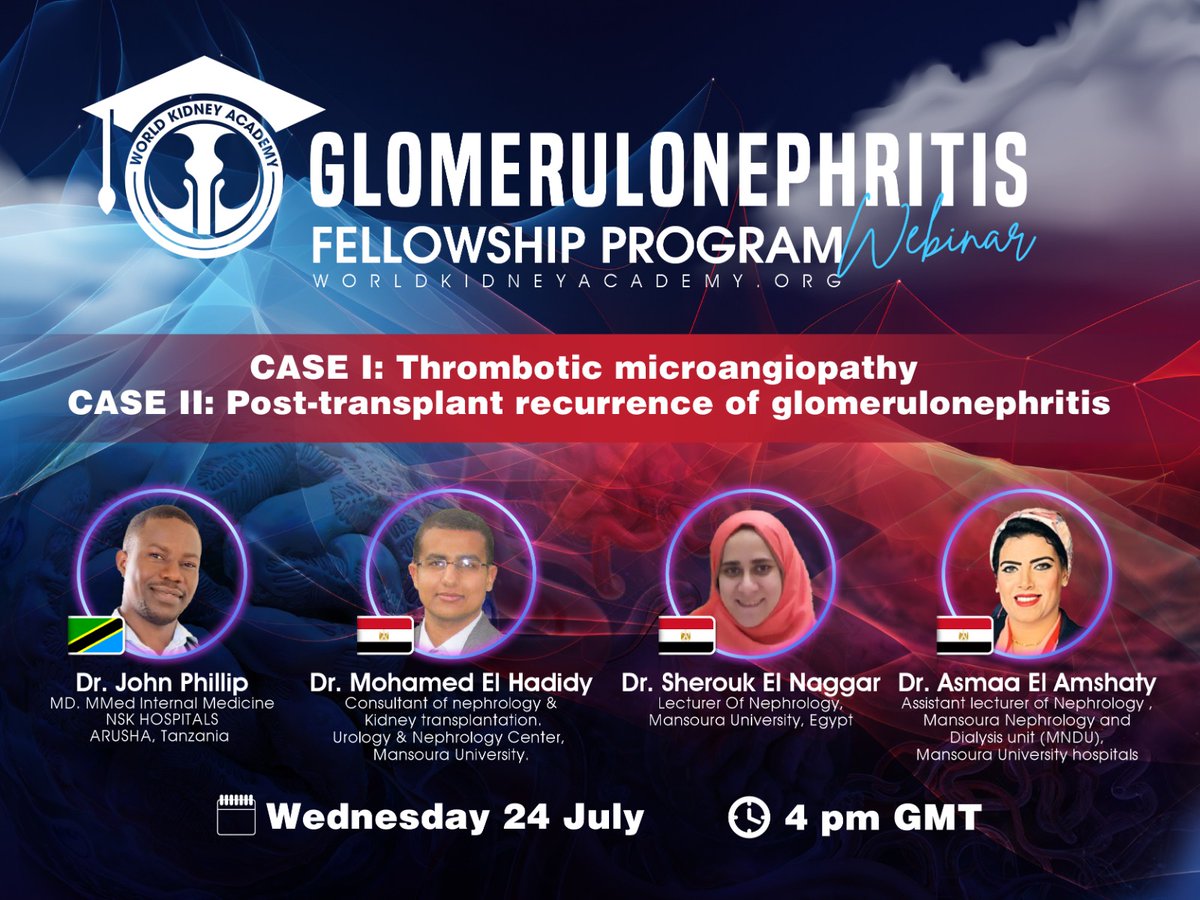 All Nephrologists are invited to attend this Wednesday July 24 Glomerulonephritis Webinar at 4 PM GMT (7 PM Cairo Time).
Here is the Zoom Link:  zoom.us/j/5205298309