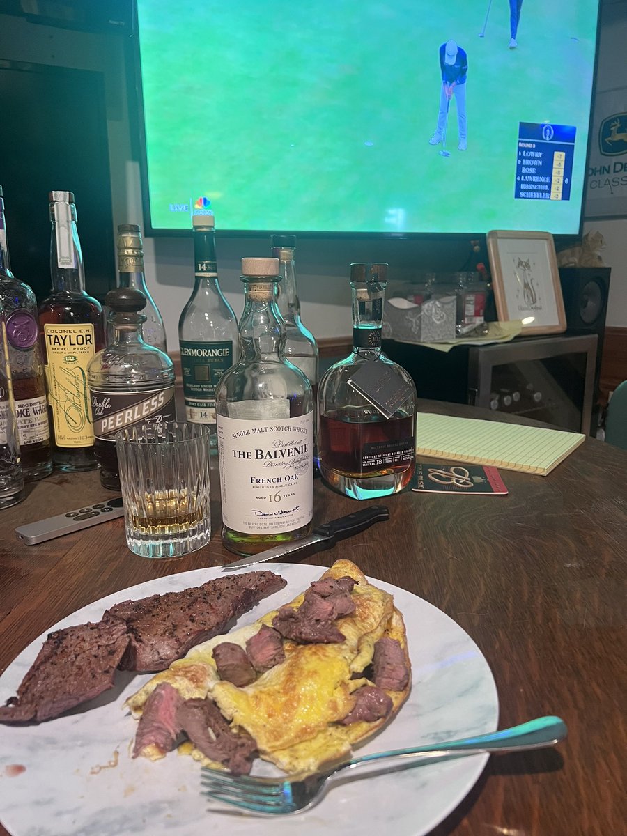 Only one way to watch <a href="/TheOpen/">The Open</a>   Steak and cheese omelette and some <a href="/BalvenieUS/">The Balvenie US</a> scotch.
