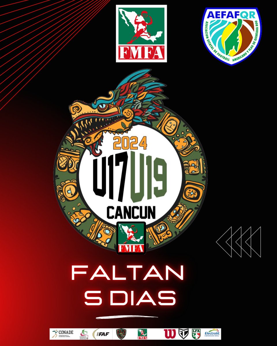 Nos encontramos a 5 días del Nacional U17 y U19 en Cancún, Quintana Roo. 🏆🇲🇽
Estamos seguros de que será un gran evento desde el principio hasta el final. 😃💪
¿Quién es su favorito?🏈