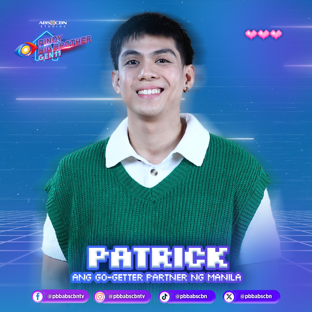 PBBabscbn's tweet photo. Kilalanin natin si Patrick, Ang Go-Getter Partner ng Manila! 🤩

#PBB11LeGENdaryStart https://t.co/XvXWRxyQSk
