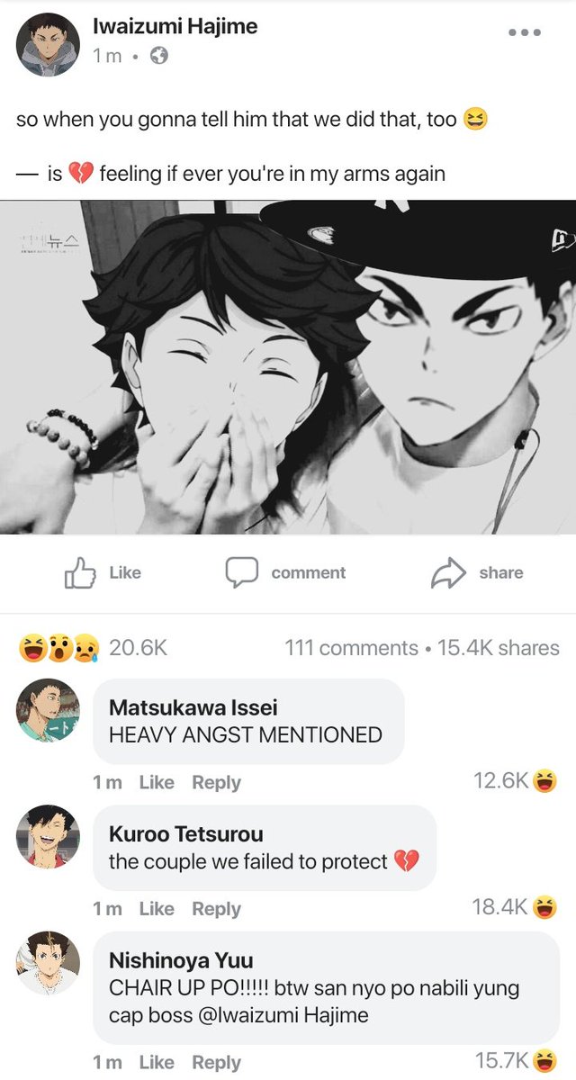 ilawrizaki's tweet photo. ✧ #haikyuu filo crack au — oikawa day special 💝

(1/10) https://t.co/fdY6gpVuO4