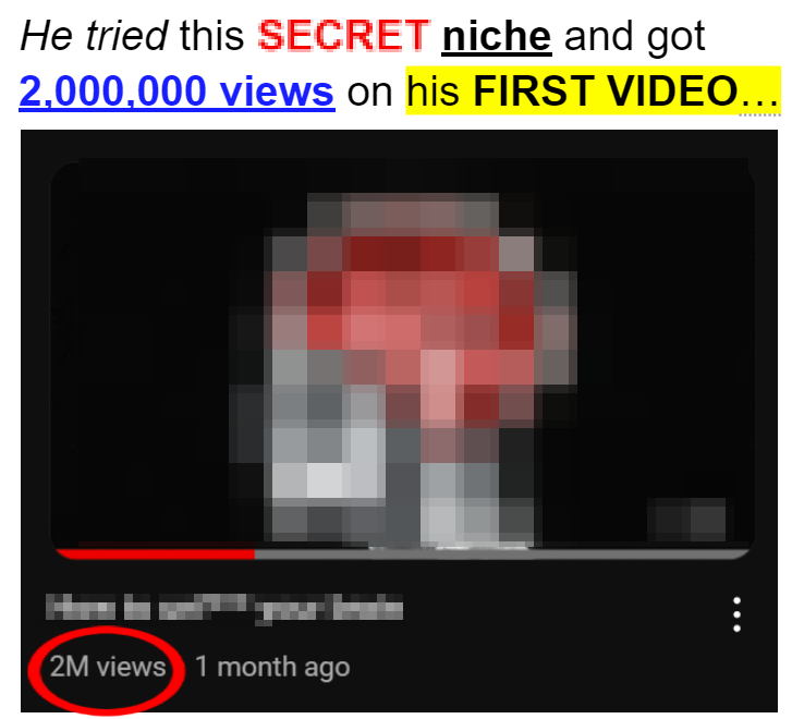 KayGrowth's tweet photo. i just stumbled across an UNTAPPED YouTube niche which could EASILY make you $50,000/mo if you copy 

his first video made him over $8000...

this is the only channel in the niche and is about to hit 100K subscribers.

if you use my [REDACTED] virality method, you could easily overtake him in 1 month...

I'll reveal the channel link and teach you how to funnel this traffic into something that'll make you 6 figures a month

like + reply w/ "channel" & I will send it to you (must be following so I can dm)