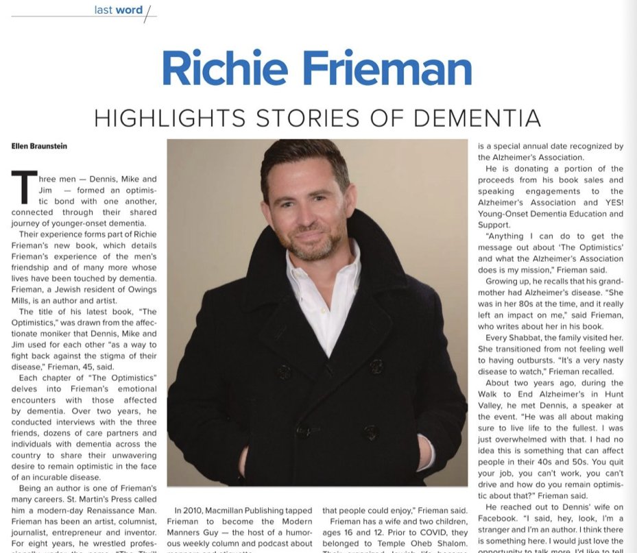 richiefrieman's tweet photo. Big thanks to @jewishtimes for the love and support of "The Optimistics" in this week's edition. @alzassociation #baltimore #AuthorsOfTwitter #memoirs #theoptimistics https://t.co/LOGxCuhRRT