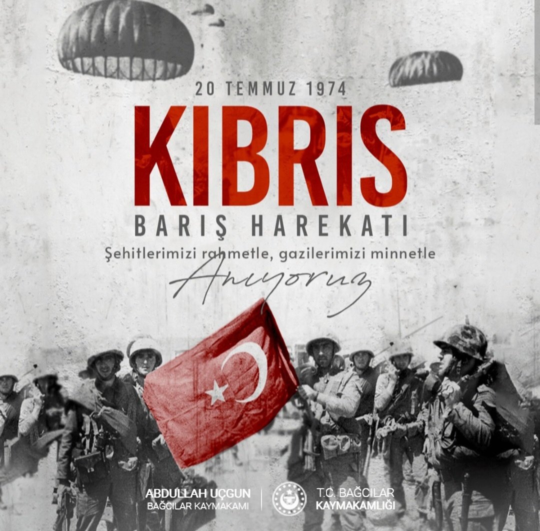 Kıbrıs Barış Harekatı'nın 50. yıl dönümünde, aziz şehitlerimizi rahmetle, kahraman gazilerimizi minnetle anıyoruz. Milletimizin kahramanlık destanını bir kez daha hatırlıyor, özgürlük ve bağımsızlık uğruna verilen bu büyük mücadelenin önemini yüreklerimizde hissediyoruz.
