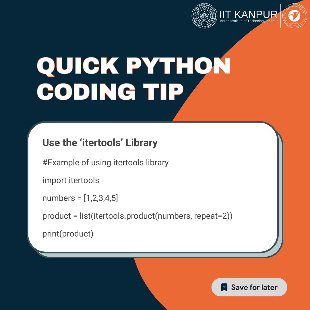 eicta_iitk's tweet image. Unlock Python potential with this quick coding tip! Enhance your skills and streamline your code.
#PythonTips #CodingPro #ifacet