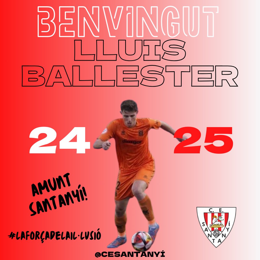 ✍🏼 Lluis Ballester és nou jugador del Santanyí

🔛 Juga de lateral esquerre

✔️ Procedent del Platges de Calvià

🙌🏼 Benvingut, <a href="/lluis_ballester/">Lluís Ballester</a> !

🔴⚪️🔴⚪️
