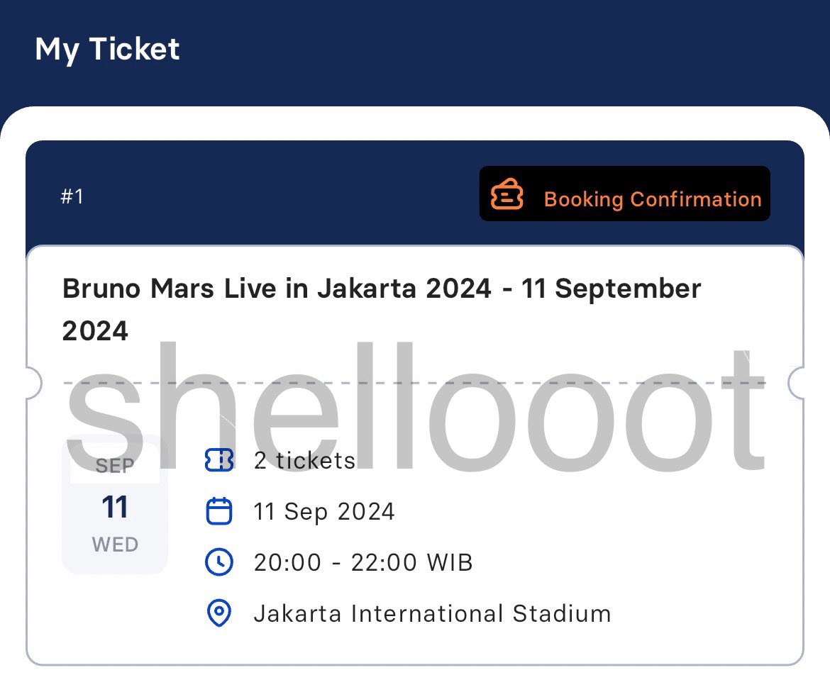 shellooot's tweet photo. WTS tiket Bruno Mars tgl 11 September 2024 ready CAT 5B 2 tiket punya aku pribadi ☺️  Yang minat atau mau tanya2 dulu boleh banget langsung DM di X atau ig aku shellooot ya gaes~ #brunomarsinjakarta #BrunoMarsLiveInJakarta #BrunoMars #concert #jakarta #wts #wtsbrunomarsjakarta https://t.co/2oT9GUcVU1