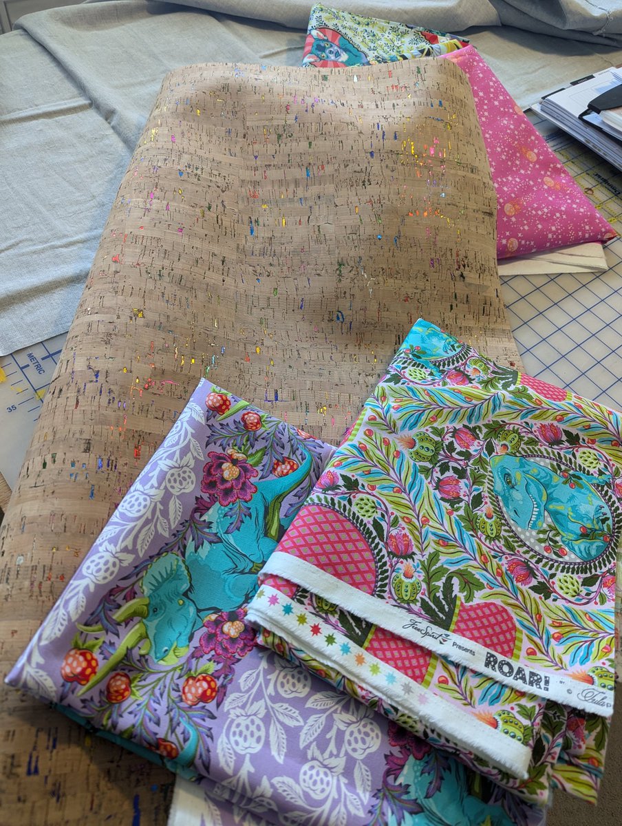 Should I be working on bee &amp; map backpacks? 

Yes. 

Am I just staring at this fabric and cork combination instead? 

Also yes.