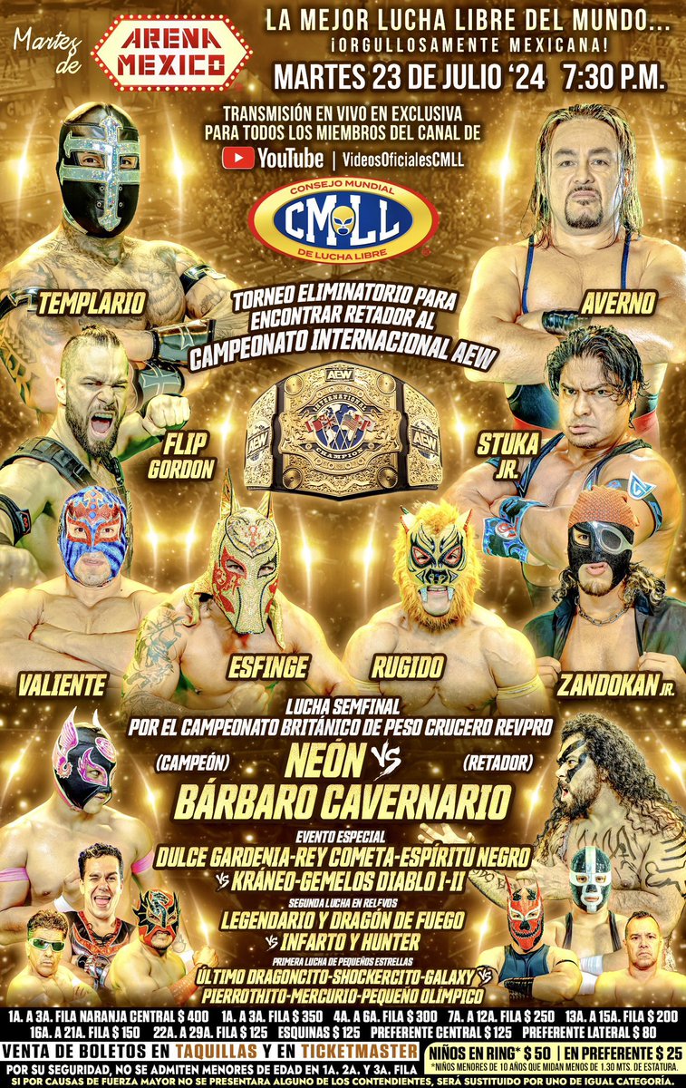 RevProUK's tweet photo. 🚨 THIS TUESDAY the Undisputed British Cruiserweight Championship will be on the line in Arena Mexico!

Neon looks to make his 2nd defence Vs Barbaro Cavernario 

If Cavernario is victorious he’ll be added to August 24th’s 12 Year Anniversary Cruiserweight Scramble as champion! https://t.co/HOPqi9n0b0