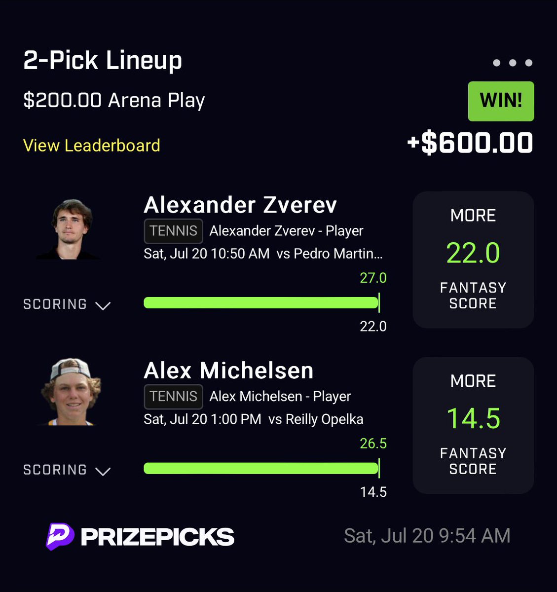 agent_meshi's tweet photo. BANG CASH IT ✅✅

talk about sweat 🆓 needed this one bad 

zverev 2-0, Michelsen 2-0 (6-0 🥯 2nd set)

❤️ if you tailed and cashed 

#PrizePicks #GamblingX #TennisPicks #ATP https://t.co/p7b5rDoNSc