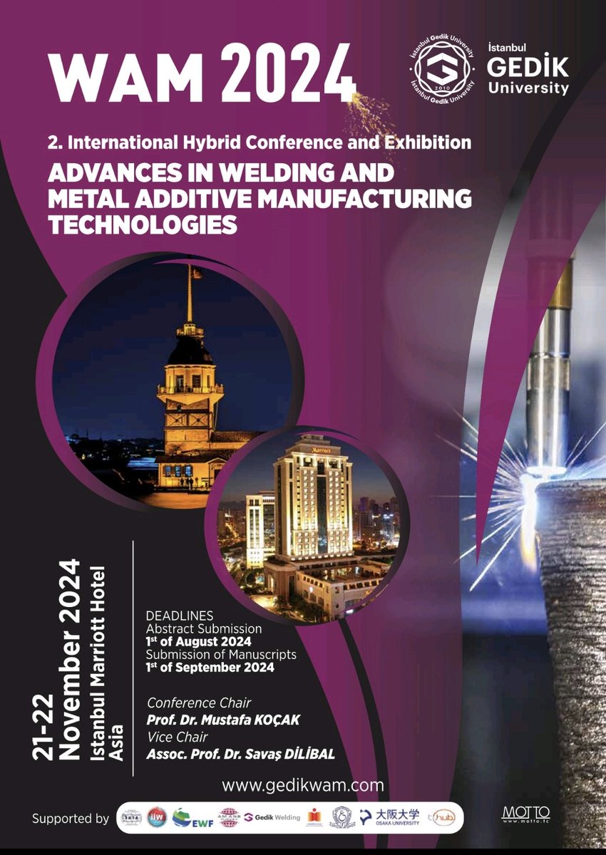 dilibal1's tweet photo. WAM 2024 - 2nd Int Conference on Advances in Welding and Metal Additive Manufacturing Technology https://t.co/6d75ry3e73