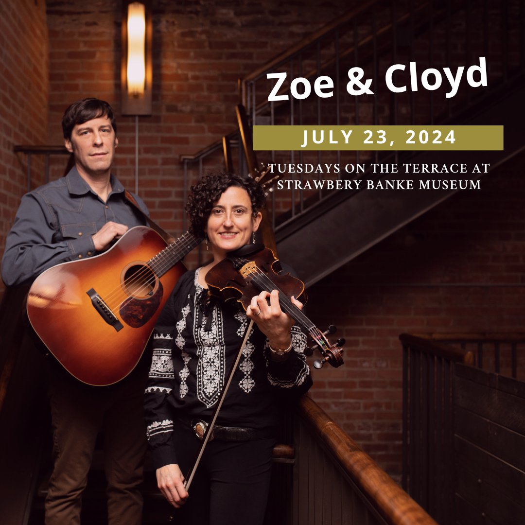 We’re halfway through Tuesdays on the Terrace! 🎶 Join us on July 23 for Zoe &amp; Cloyd’s "klezgrass" music, blending bluegrass, klezmer, old-time &amp; folk.  Bring friends, family, &amp; a picnic blanket for a magical evening! More info: strawberybanke.org/tuesdays  #LiveMusicNH