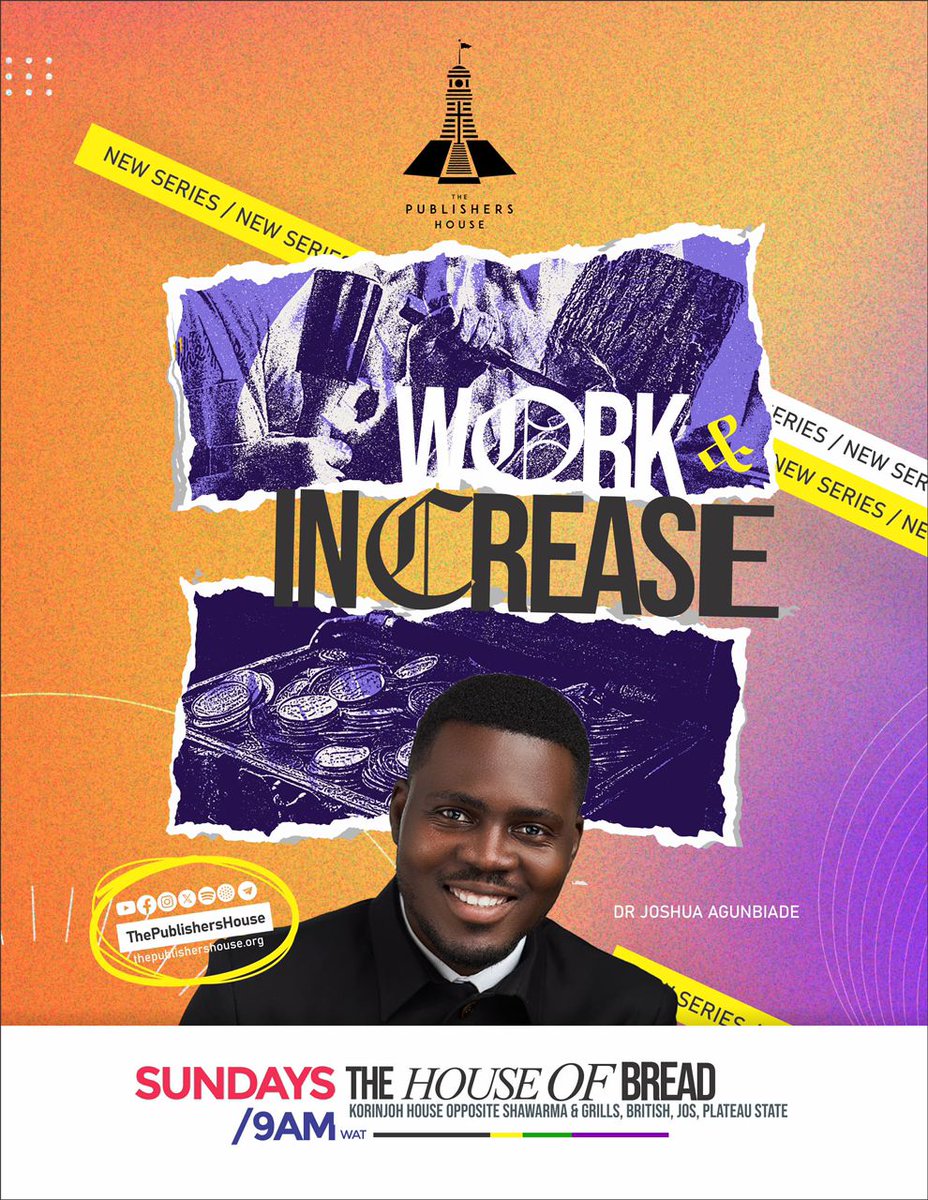 tph_jos's tweet photo. God is a perpetual worker and men in His image must be workers. Join in tomorrow at 9AM (WAT) as we explore more on work and increase.
Connect online via:
>>Youtube: https://t.co/vnTm7O231j
>>Mixlr: https://t.co/WVa88a2qxn
#WorkandIncrease
#DrJoshuaAgunbiade https://t.co/ZBKM4BxSyl