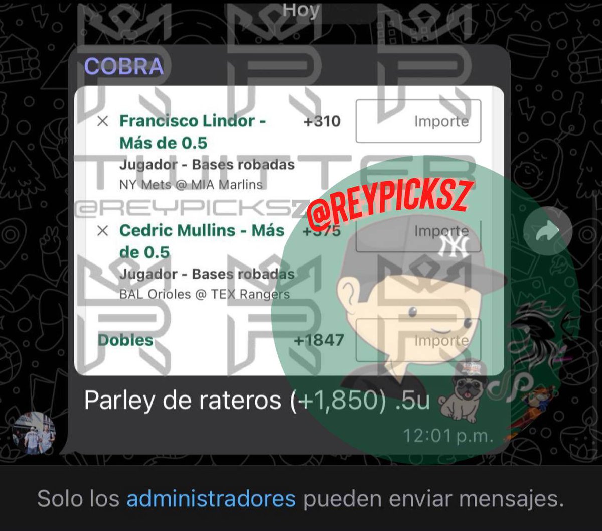 Grupo Gratuito:
t.me/PicksGratisDia…

CobraVIP, Parlay [Ponches, Bases robadas]

#FreePick