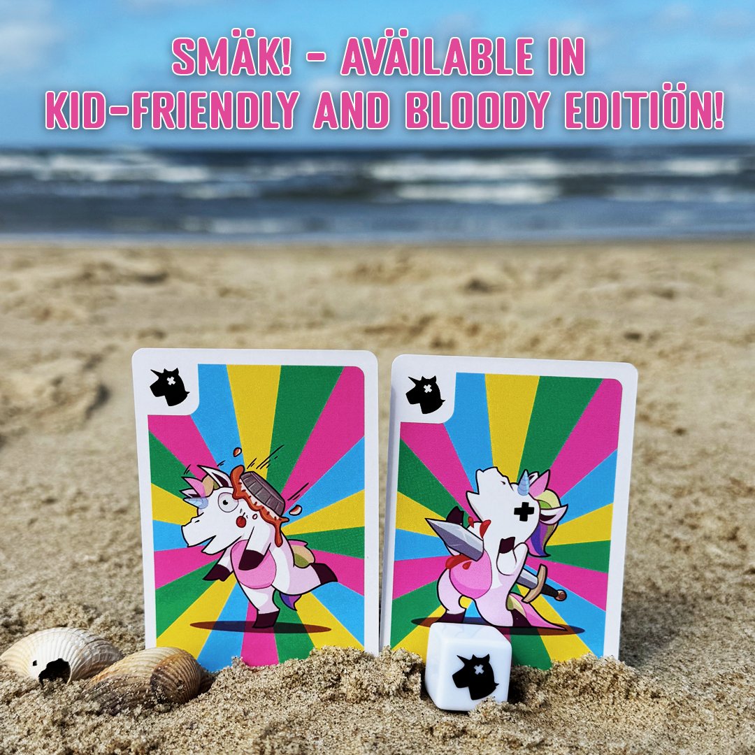 SmakCardGame's tweet photo. SMÄK! comes in two editions - with pies, flyswatters and plungers or with swords, arrows and axes.
#projectwelove #smak #smakgame #unicorns #kickstarter #cardgame #gamenight https://t.co/zITM5619bS