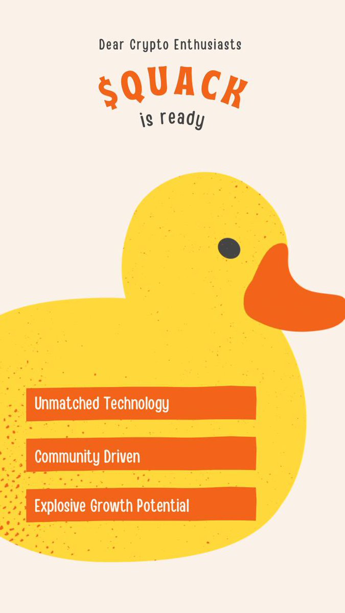 quackofficial__'s tweet photo. ✨ Hold onto your hats

Unmatched Technology 🛠️✨
Community-Driven 🤝🌐
Explosive Growth Potential 📈🚀

🌟 Ready to fly with $Quack? 🌟
 Secure your $Quack tokens today and prepare for takeoff!

Join the Quack Revolution 🦆
 #QuackToTheMoon #CryptoRevolution #JoinTheQuackPack https://t.co/Vm5PgTFr9c