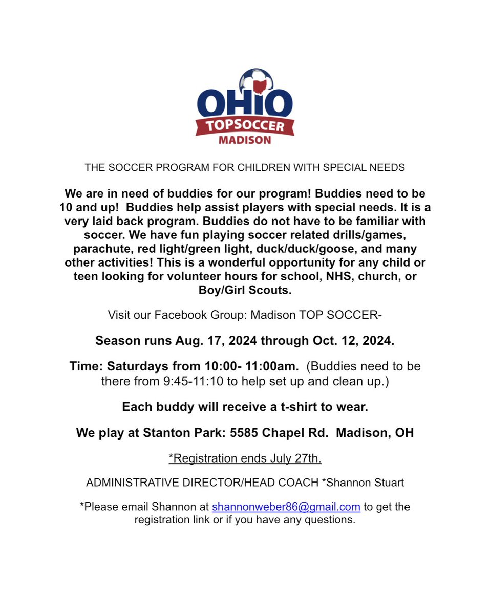 Mrs_Stuart_NES's tweet photo. We still need more buddies for our special needs soccer program. Please message me if interested. This is great for volunteer hours! No soccer experience required! https://t.co/bsYJmxsSbl