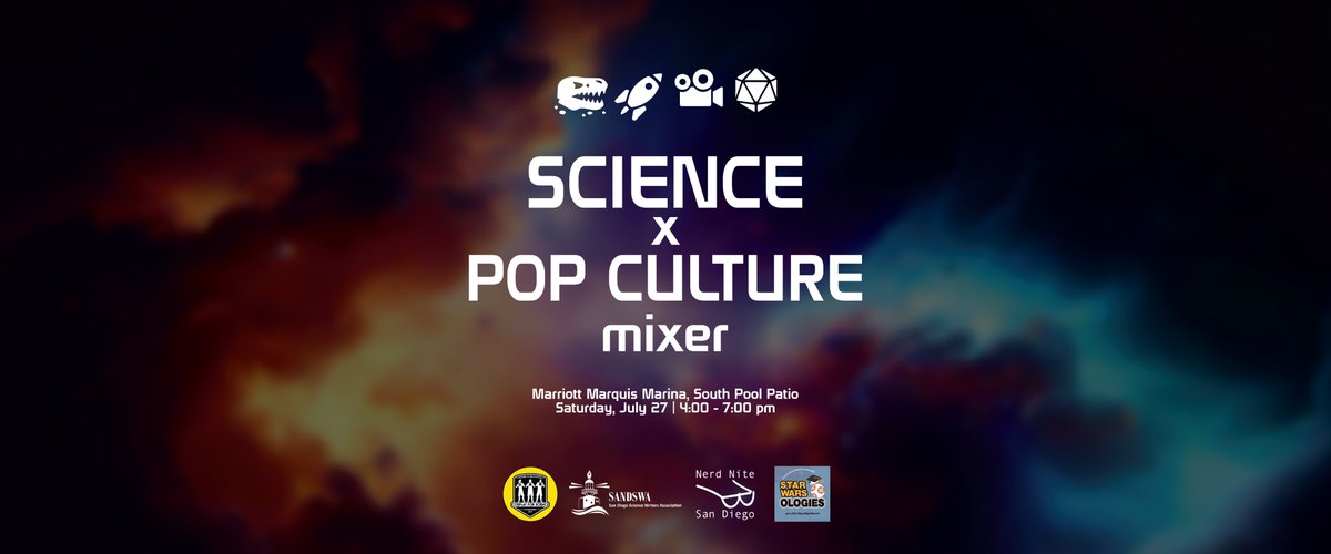 I'm hosting a mixer for science-minded folks at #SDCC2024! No badge required, stop by and chat with scientists from Comic-Con panels about your favorite fandoms. We'll be by the Marriott pool on Saturday from 4-7pm!