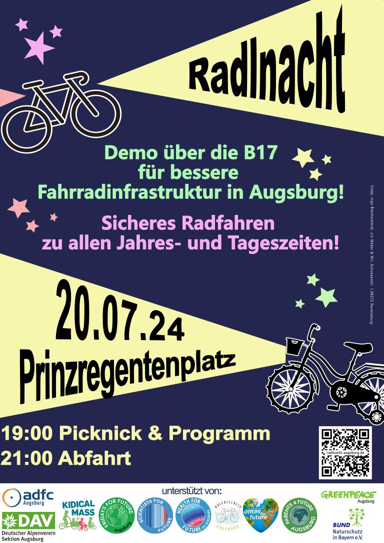 Heute Abend ist es soweit. Ab 19 Uhr gibt es Programm. Ab 21 Uhr radeln wir durch die Nacht. radlnacht-augsburg.de