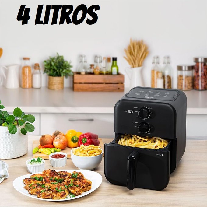 Fritadeira Sem Óleo Capacidade de 4L, Midea, 1400 W, Aquece Em 10-60 min 80℃ a 200 ℃, Air Fryer Com Fluxo de Ar de 360°