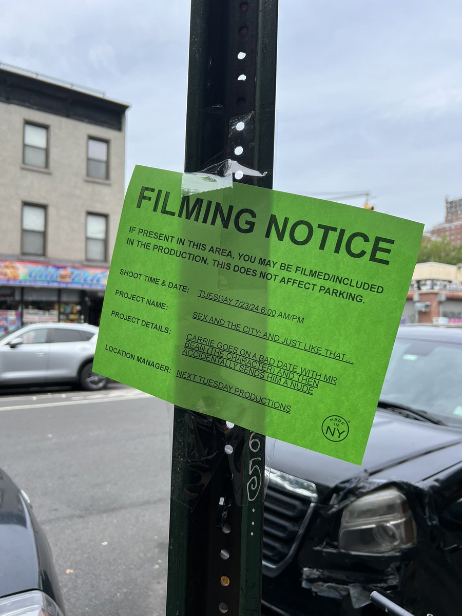 chrisrosecas's tweet photo. WHO is making these fake And Just Like That filming notices https://t.co/cgB8Mgnyah