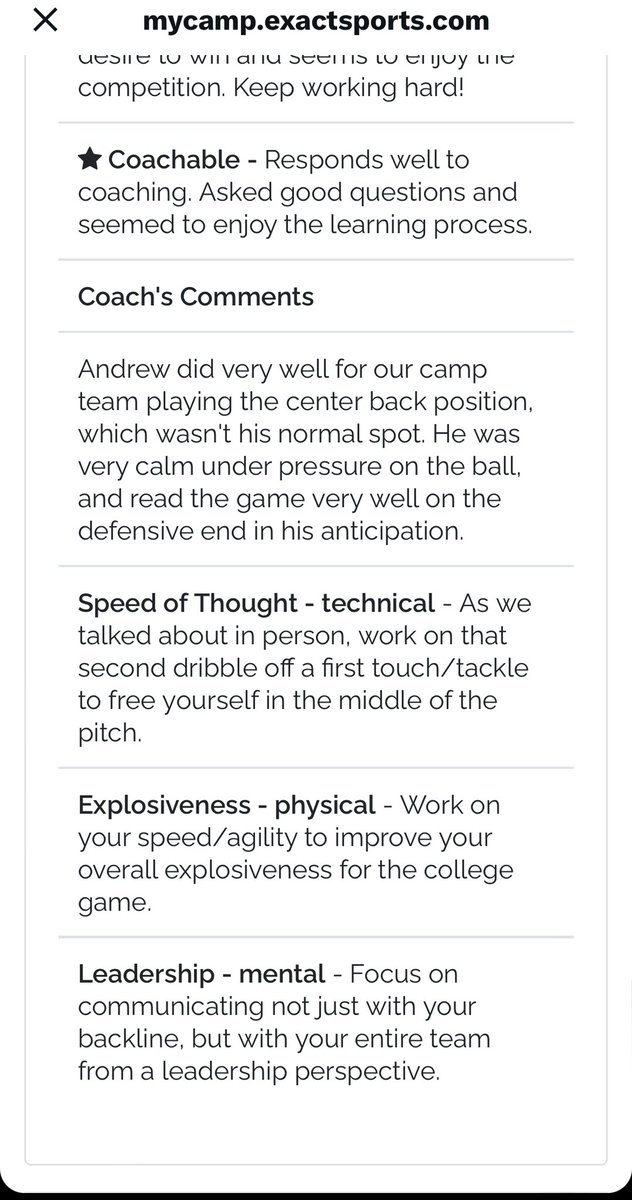 AndrewHolt2026's tweet photo. Check out my evaluation from @EXACTSports Northeast Boys Academic 50 ID Camp earlier this summer. I’m using this feedback to improve for the next season! Thanks again Coach Davis! 

https://t.co/DPxMJSHxde https://t.co/zLlSE9mhRI
