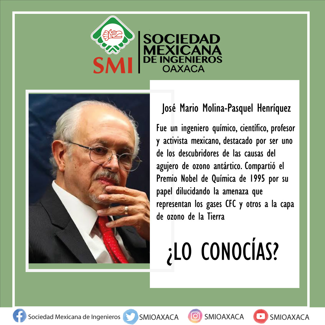 un Mexicano gano el premio Novel de Química.
El 10 de diciembre de 1995, el Dr. Mario Molina recibió el Premio Nobel de Química.
#SMIOAXACA