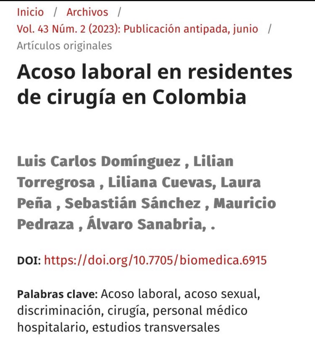 julivillanuevac's tweet photo. Dra. Torregrosa @lilitorregrosaa no solo se escribe para publicar. Hace un año USTED publicó este artículo. Que paradójico que lo que le sucedió a Catalina haya pasado en SU servicio. Todos los médicos Javerianos estamos esperando su pronunciamiento. @MedicinaPUJ https://t.co/dyKytowiez