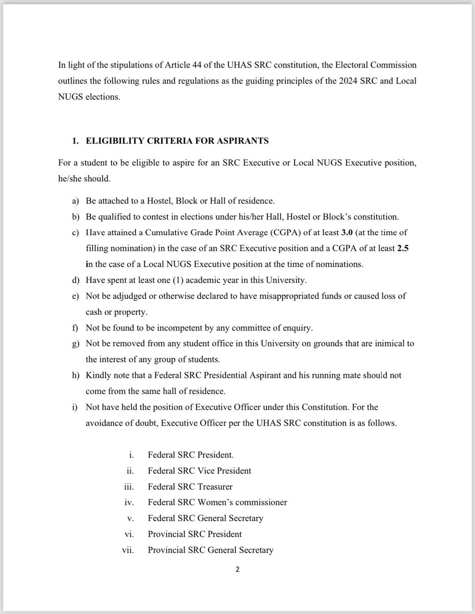 UHASSRC_EC's tweet photo. Attention UHAS Students:

This is the Constitutional Instrument for the 2024 SRC/LNUGS elections has been released. 
All students are encouraged to review this CI to understand the election process, candidate eligibility, and voting procedures.
---
UHAS SRC EC https://t.co/yoPUVfXInS