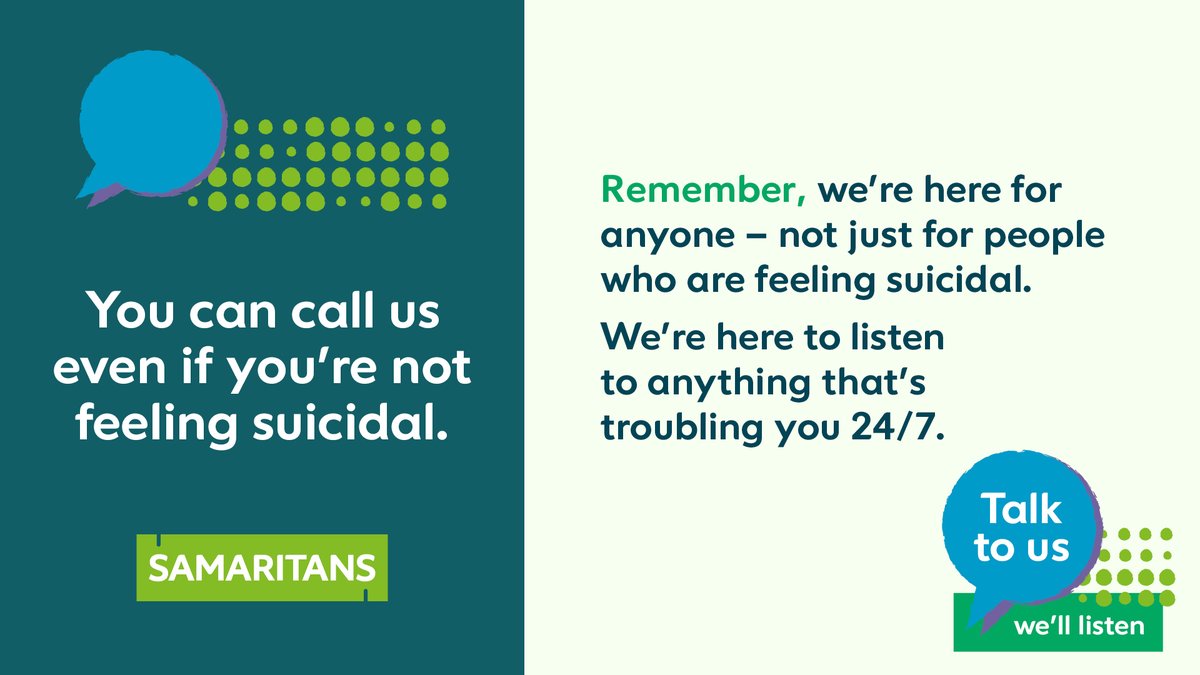 You don’t have to be suicidal to call us, you can talk to us about anything that’s worrying you 📱 116 123