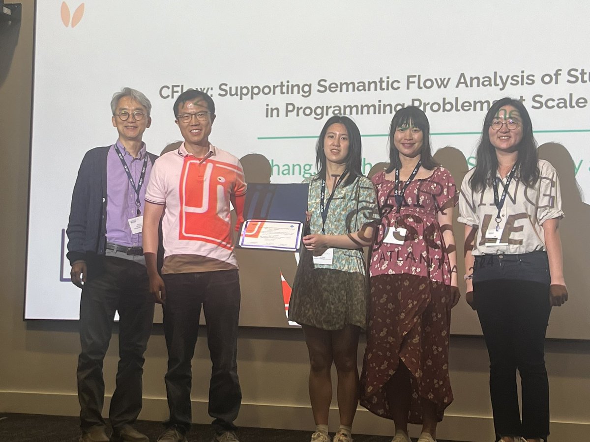 LearningAtScale's tweet image. And the Best Paper Award, sponsored by @juji_io goes to…Ashley Ge Zhang, Xiaohang Tang, Steve Oney, and Yan Chen for “CFlow: Supporting Semantic Flow Analysis of Students&apos; Code in Programming Problems at Scale.” dl.acm.org/doi/10.1145/36…

Congrats to all nominees! #las24ed 🎉🥳👏🏻