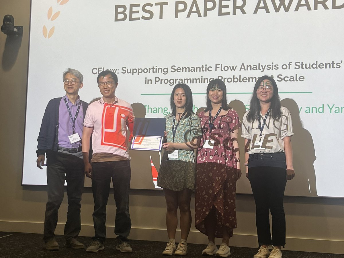 LearningAtScale's tweet image. And the Best Paper Award, sponsored by @juji_io goes to…Ashley Ge Zhang, Xiaohang Tang, Steve Oney, and Yan Chen for “CFlow: Supporting Semantic Flow Analysis of Students&apos; Code in Programming Problems at Scale.” dl.acm.org/doi/10.1145/36…

Congrats to all nominees! #las24ed 🎉🥳👏🏻