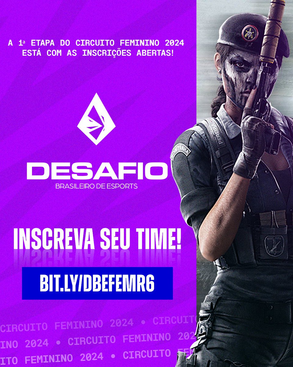 ✅ 1ª Etapa do Circuito Feminino 2024
🤑 Premiação de R$ 26.000 no Qualificatório exclusivamente feminino
✈️ As campeãs garantem vaga na Liga DBE, torneio presencial em Belo Horizonte 

Inscreva seu time no DESAFIO BRASILEIRO DE ESPORTS 🔗 bit.ly/DBEFEMR6