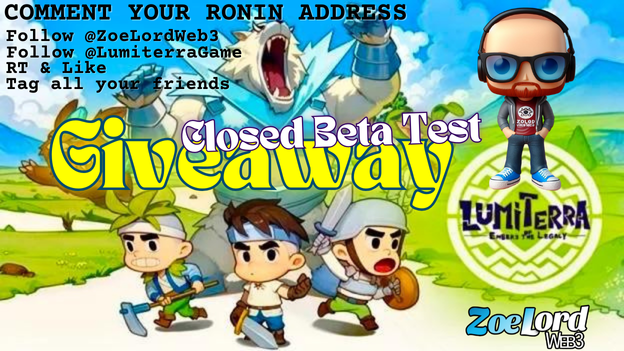 ZoeLordWeb3's tweet photo. Aqui estamos con el Giveaway de accesos tempranos a @LumiterraGame.

CBT (Closed Beta Test) con $1.000.000 de prize pool  

🏁Instrucciones en la imagen🏁
ESCRIBE TU RONIN
Regalamos 7⃣ puestos (+1⃣si logramos 1300 seguidores)

Sorteo 23 Julio 12 pm UTC 
#RoninCreator #RoninGamer https://t.co/xHPQykiTXU